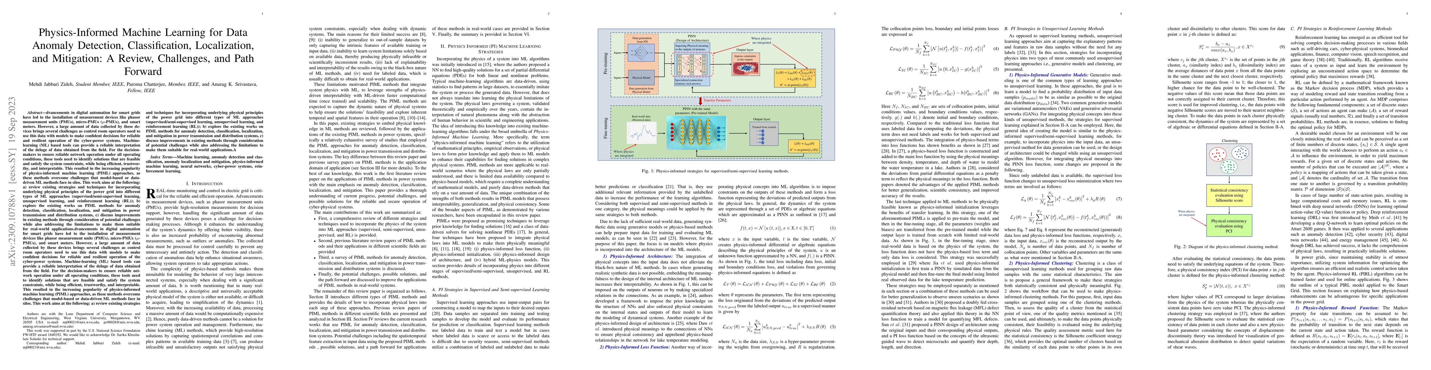 Thumbnail for Physics-Informed Machine Learning for Data Anomaly Detection,
  Classification, Localization, and Mitigation: A Review, Challenges, and Path
  Forward