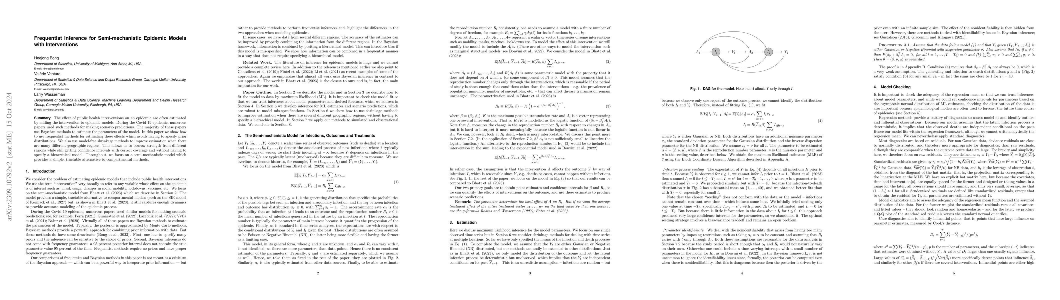 Thumbnail for Frequentist Inference for Semi-mechanistic Epidemic Models with
  Interventions