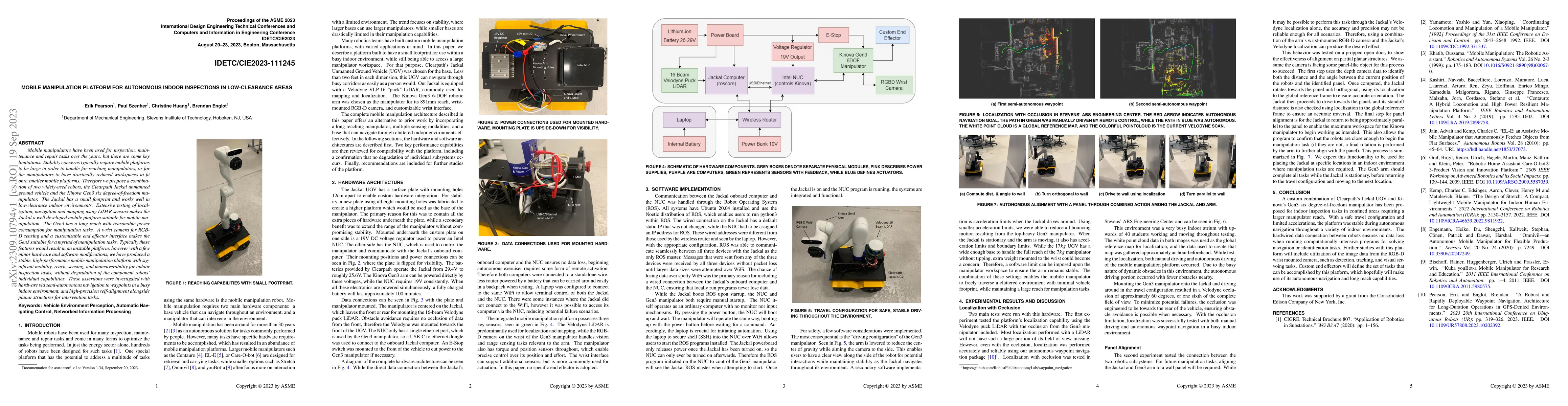 Thumbnail for Mobile Manipulation Platform for Autonomous Indoor Inspections in
  Low-Clearance Areas
