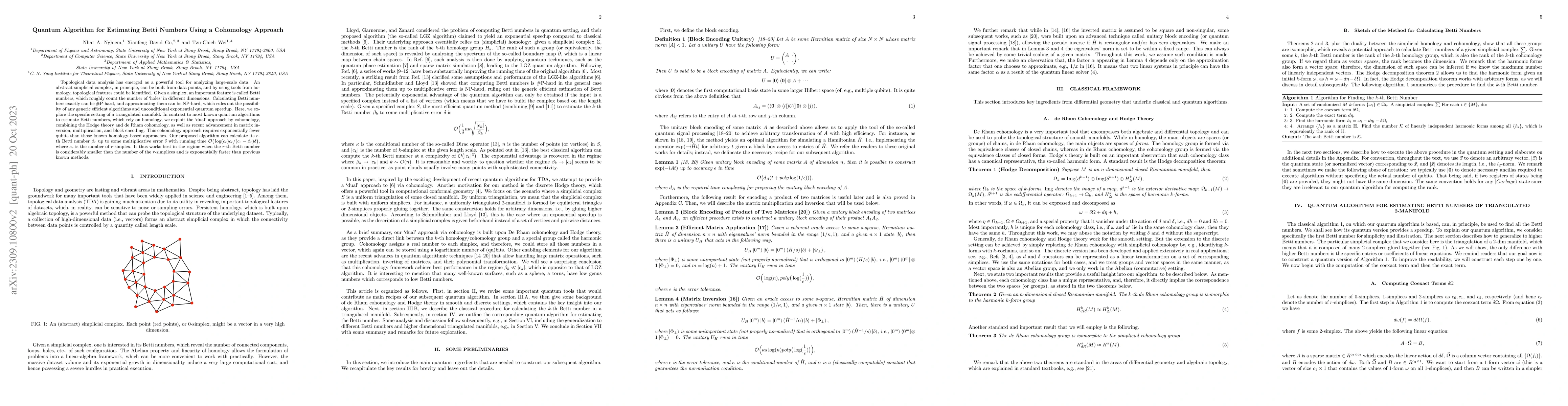 Thumbnail for Quantum Algorithm for Estimating Betti Numbers Using a Cohomology
  Approach