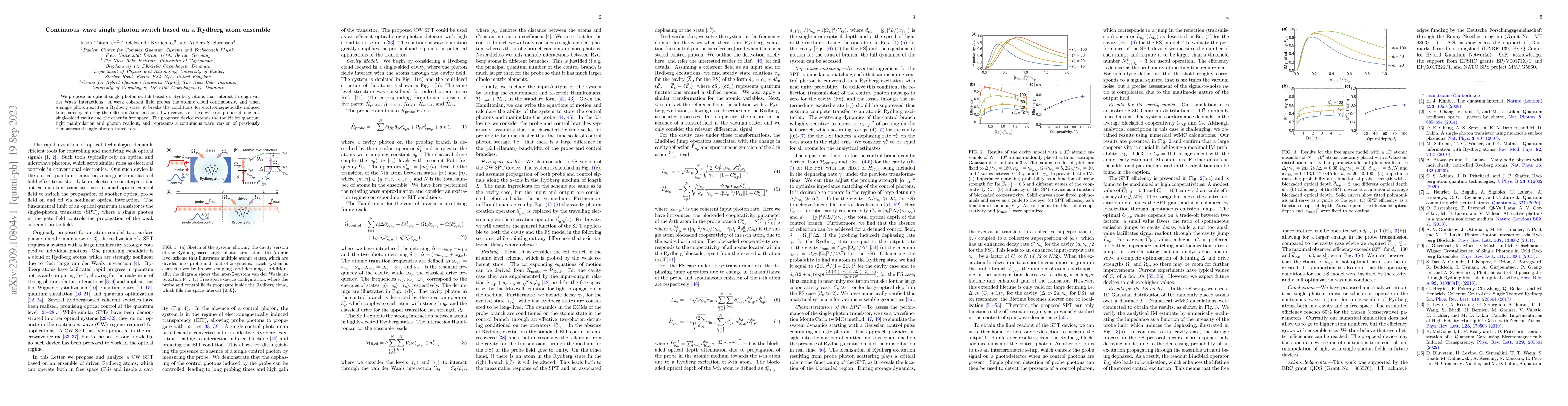 Thumbnail for Continuous wave single photon switch based on a Rydberg atom ensemble