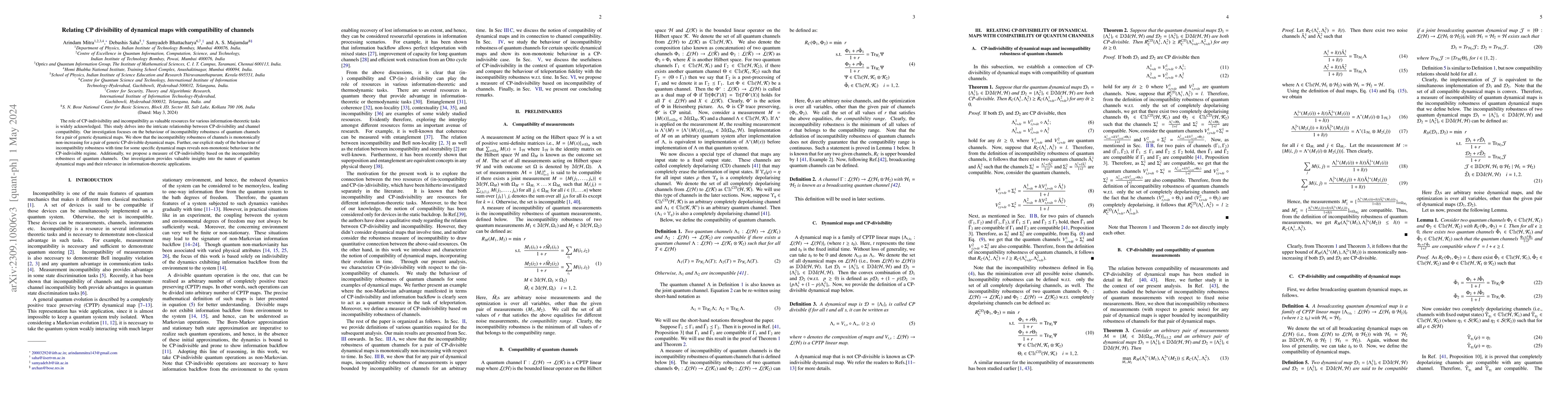 Thumbnail for Relating CP divisibility of dynamical maps with compatibility of
  channels