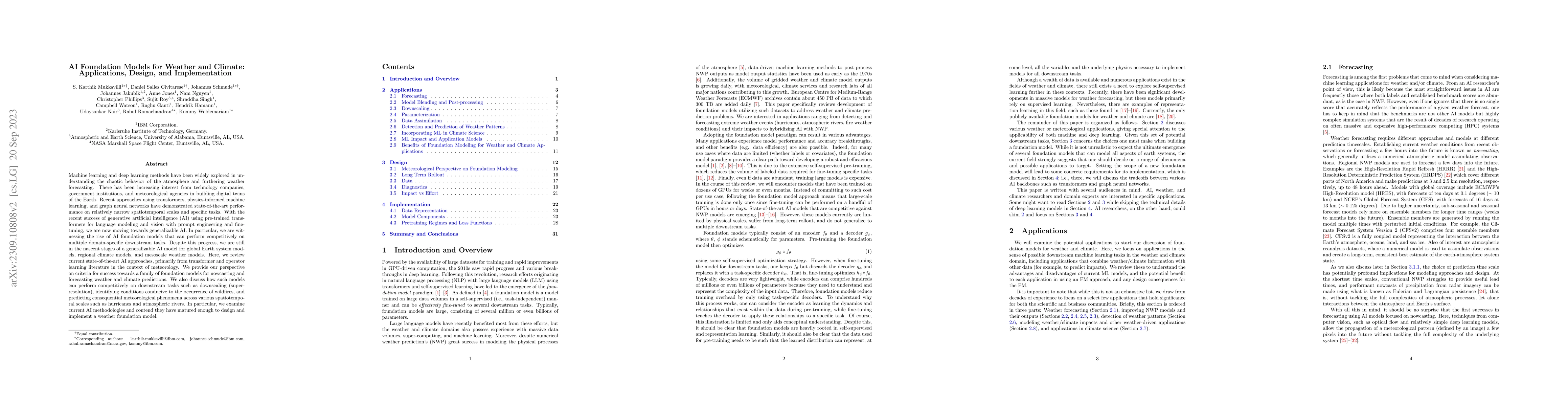 Thumbnail for AI Foundation Models for Weather and Climate: Applications, Design, and
  Implementation