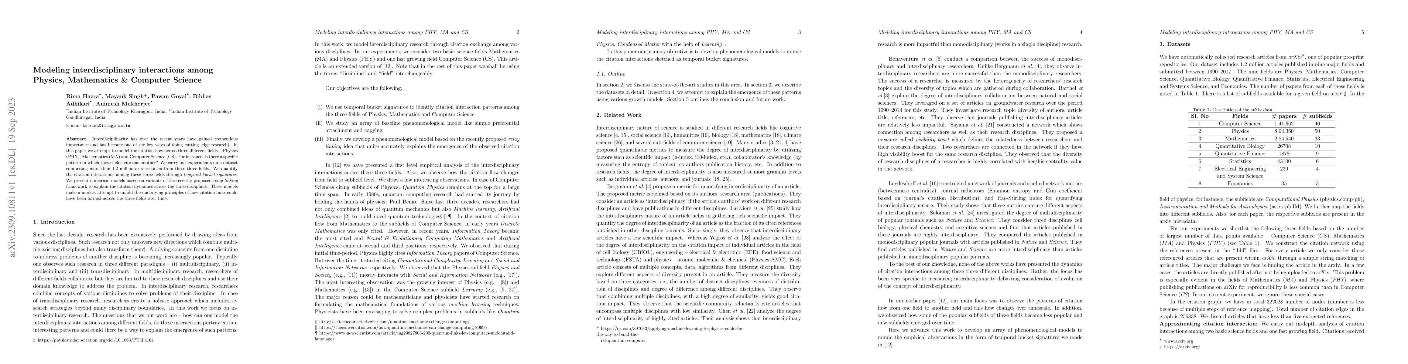 Thumbnail for Modeling interdisciplinary interactions among Physics, Mathematics &
  Computer Science