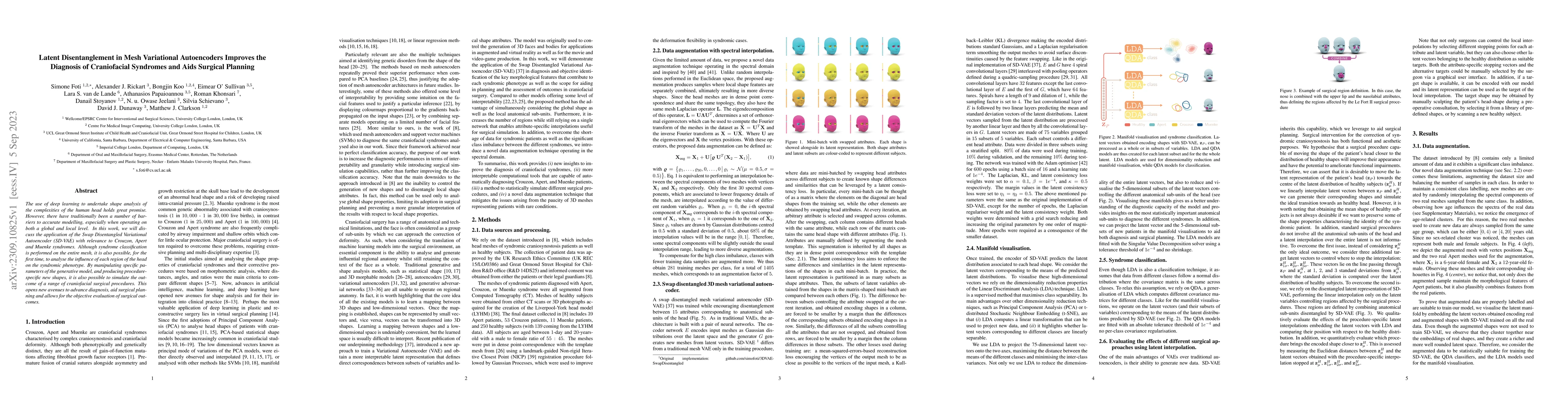 Thumbnail for Latent Disentanglement in Mesh Variational Autoencoders Improves the
  Diagnosis of Craniofacial Syndromes and Aids Surgical Planning
