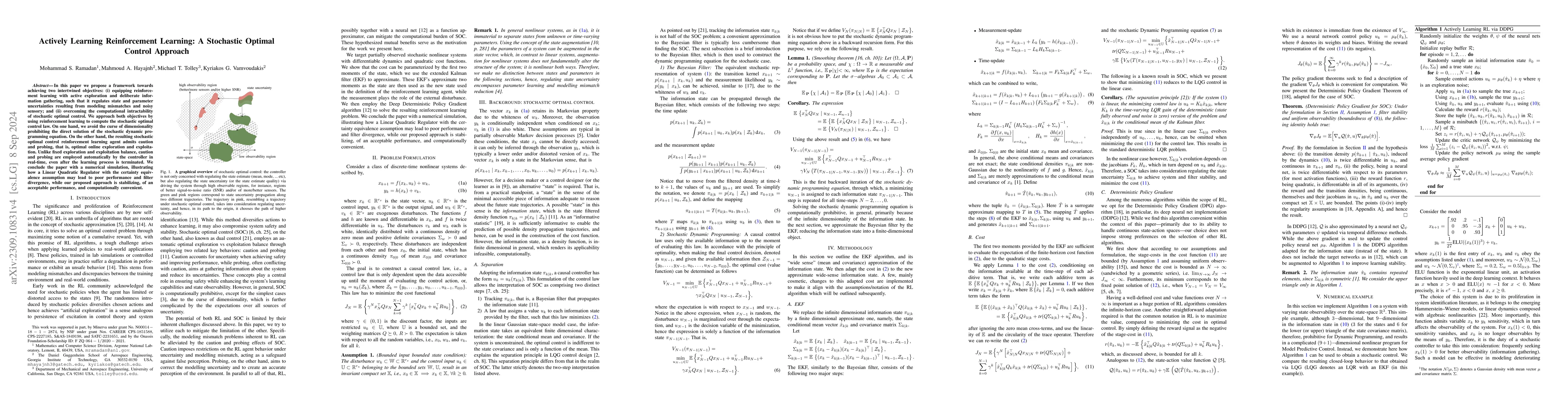 Thumbnail for Actively Learning Reinforcement Learning: A Stochastic Optimal Control
  Approach