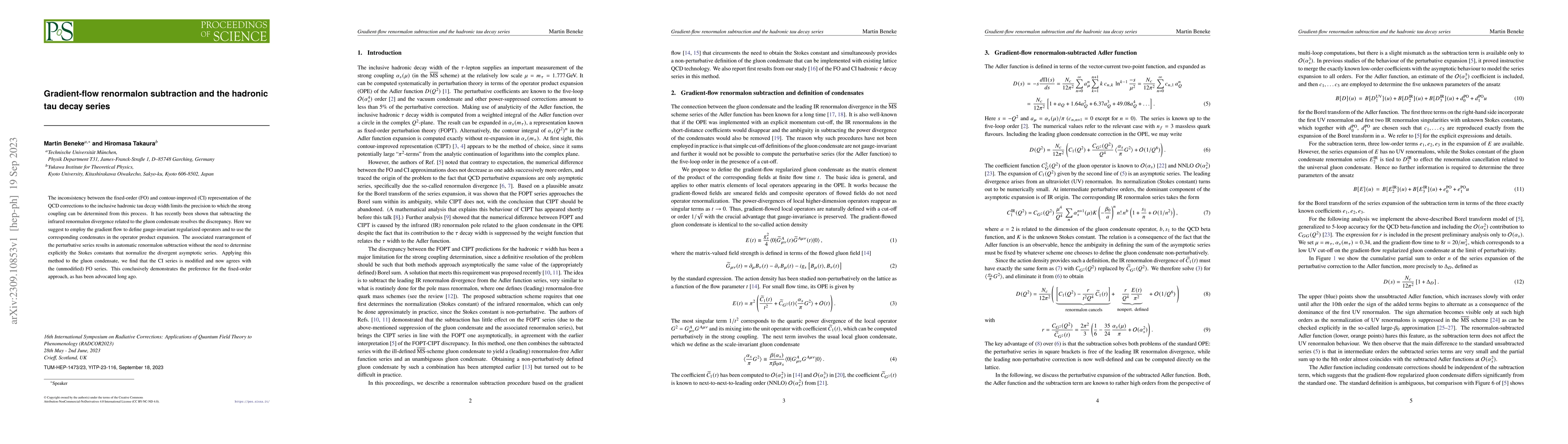 Thumbnail for Gradient-flow renormalon subtraction and the hadronic tau decay series