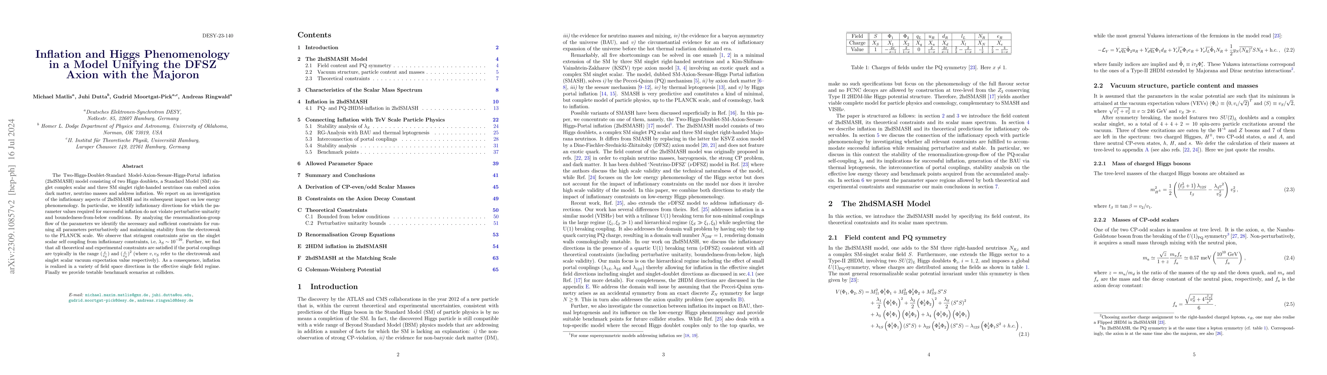 Thumbnail for Inflation and Higgs Phenomenology in a Model Unifying the DFSZ Axion
  with the Majoron