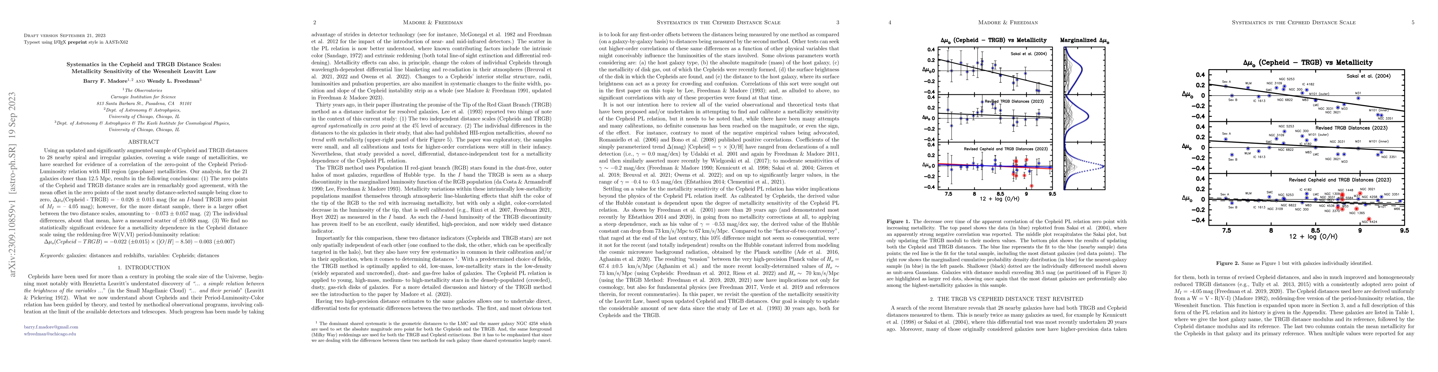 Thumbnail for Systematics in the Cepheid and TRGB Distance Scales: Metallicity
  Sensitivity of the Wesenheit Leavitt Law