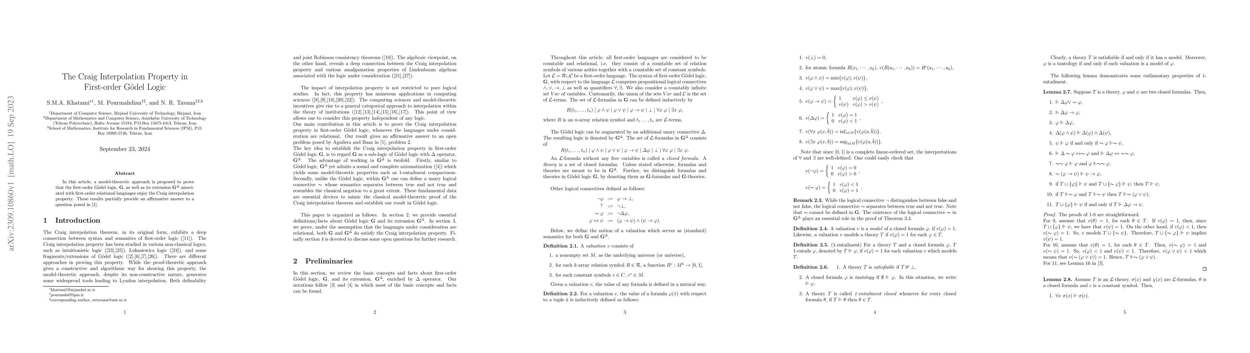 Thumbnail for The Craig Interpolation Property in First-order G\"odel Logic
