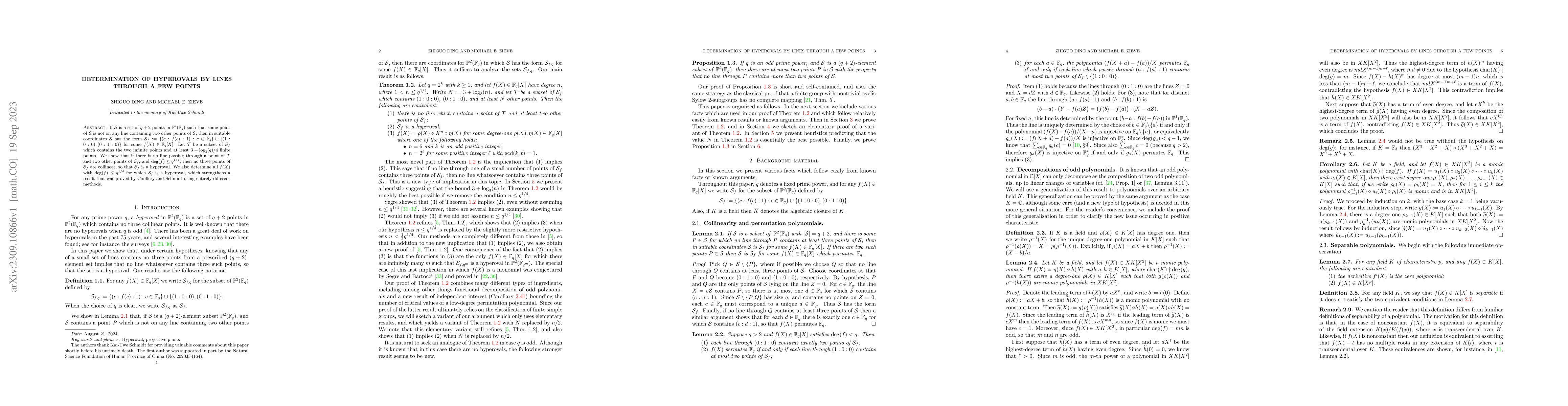 Thumbnail for Determination of hyperovals by lines through a few points