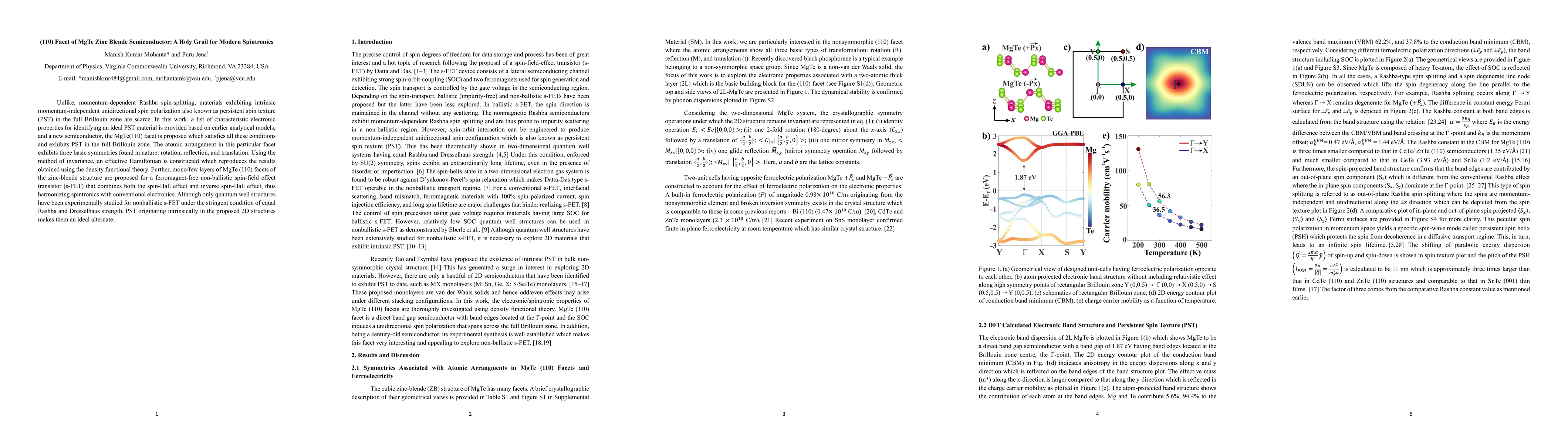 Thumbnail for (110) Facet of MgTe Zinc Blende Semiconductor: A Holy Grail for Modern
  Spintronics