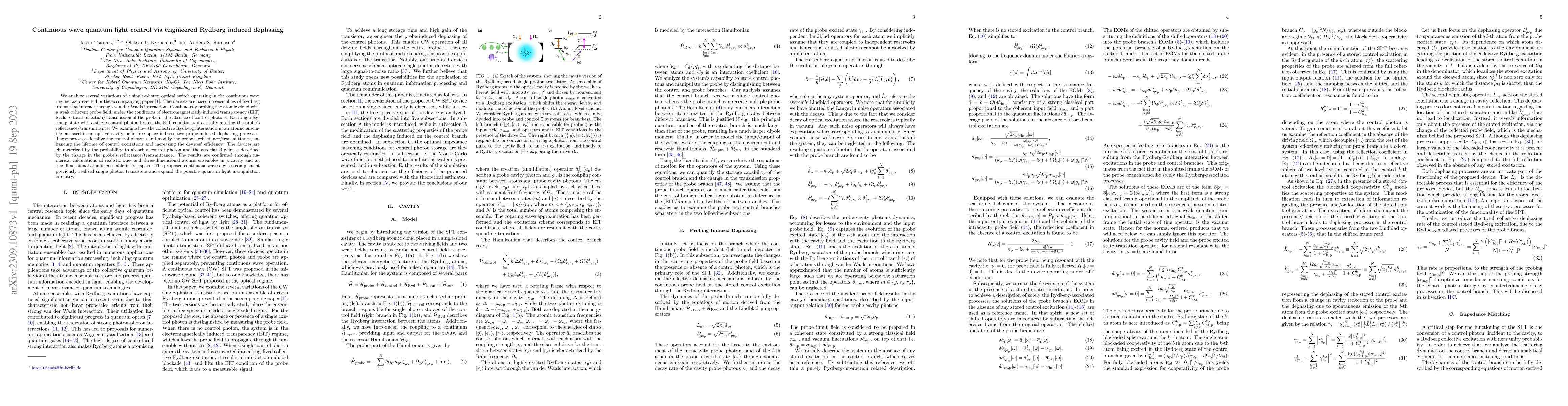 Thumbnail for Continuous wave quantum light control via engineered Rydberg induced
  dephasing