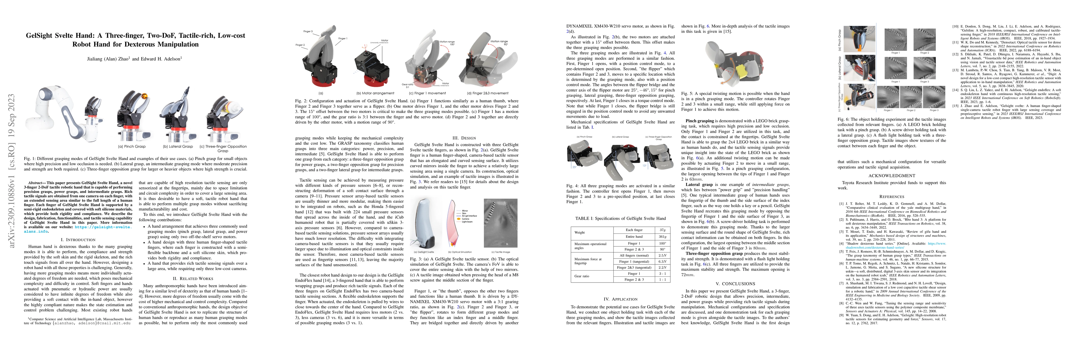 Thumbnail for GelSight Svelte Hand: A Three-finger, Two-DoF, Tactile-rich, Low-cost
  Robot Hand for Dexterous Manipulation
