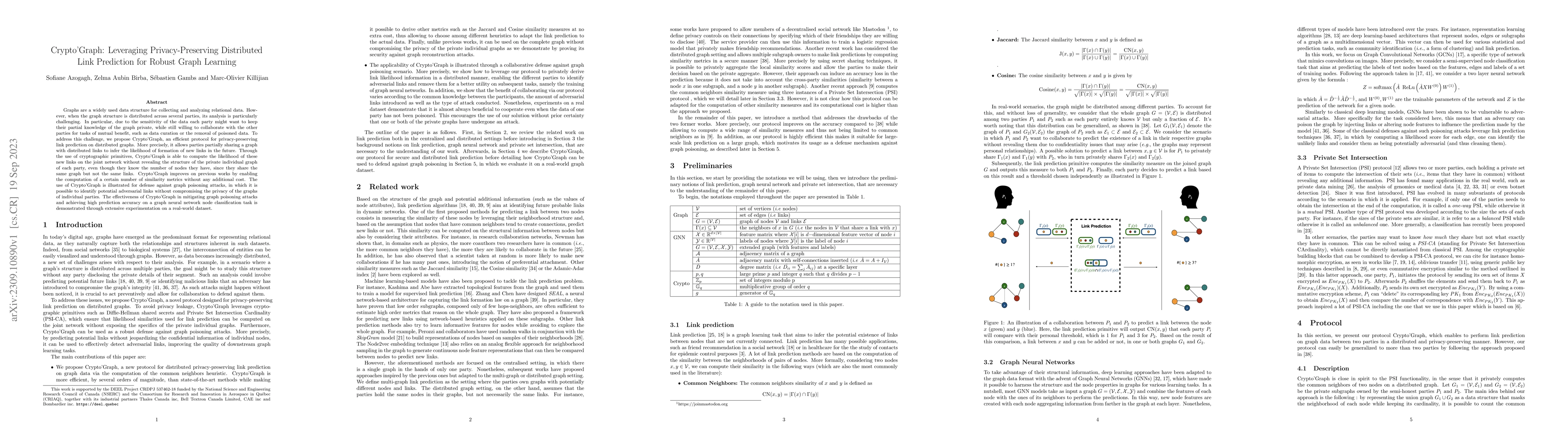 Thumbnail for Crypto'Graph: Leveraging Privacy-Preserving Distributed Link Prediction
  for Robust Graph Learning