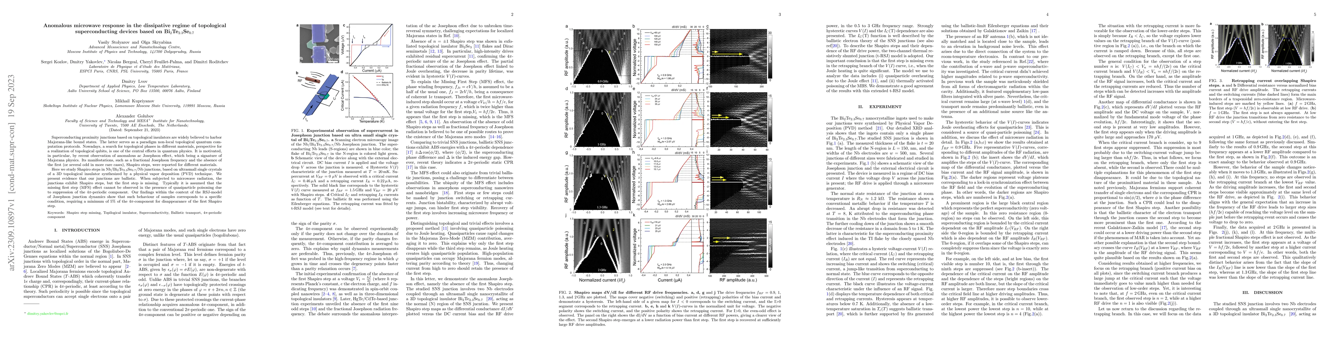 Thumbnail for Anomalous microwave response in the dissipative regime of topological
  superconducting devices based on Bi2Te2.3Se0.7