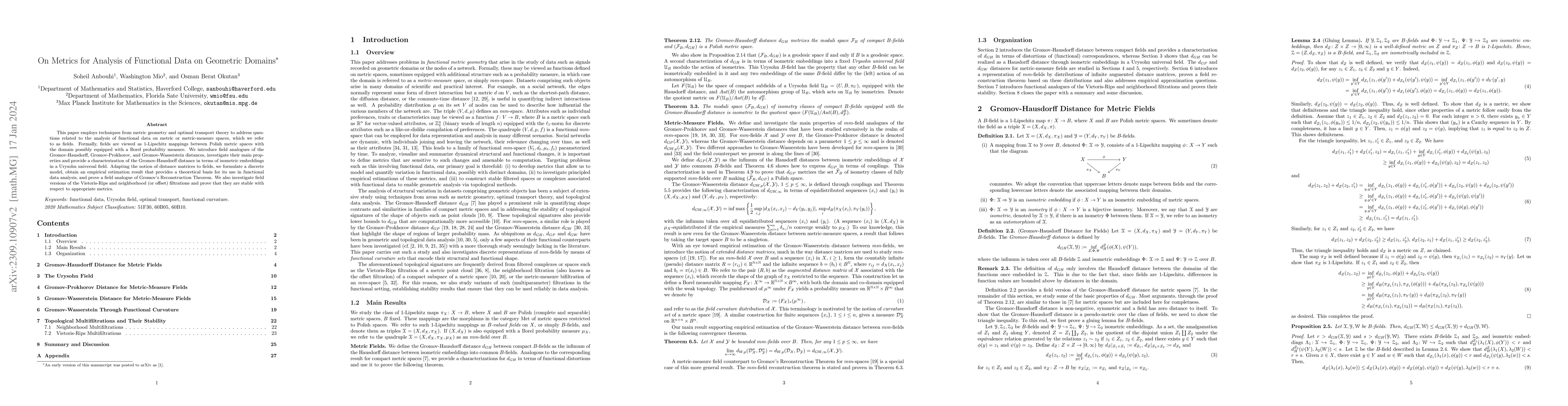 Thumbnail for On Metrics for Analysis of Functional Data on Geometric Domains