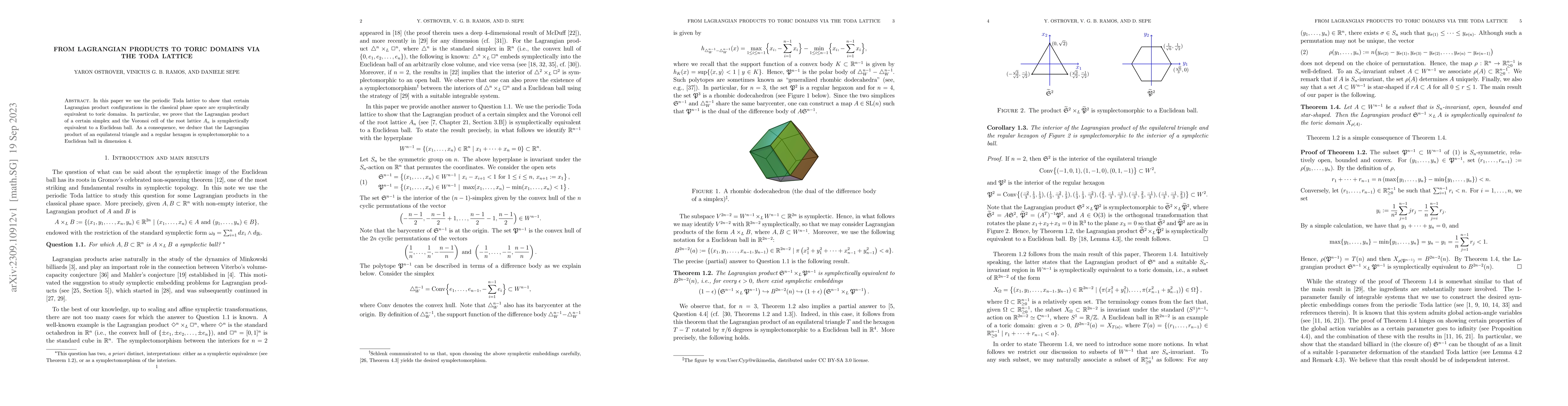 Thumbnail for From Lagrangian Products to Toric Domains via the Toda Lattice