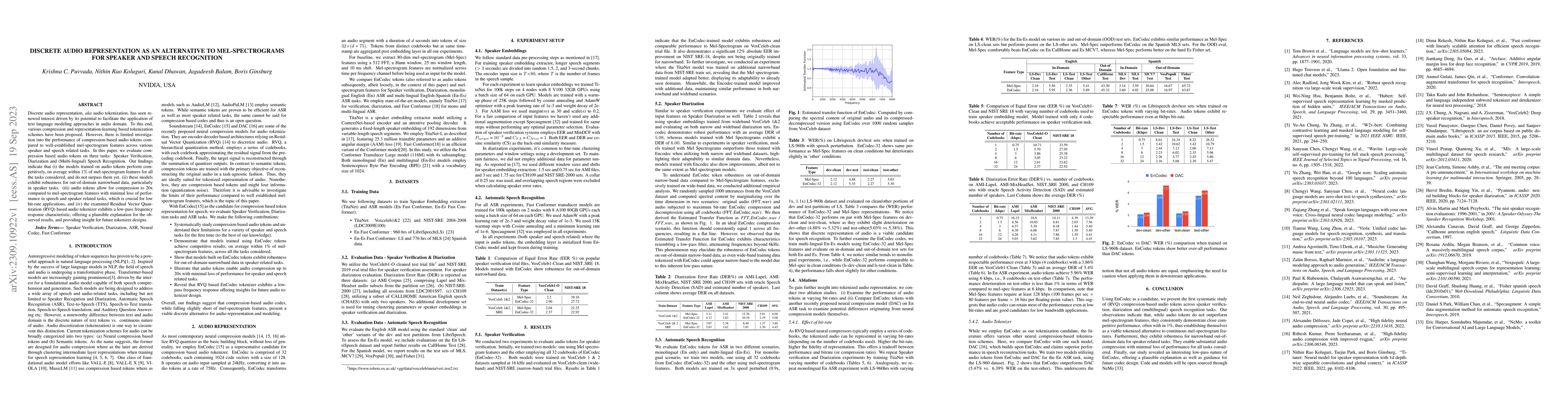 Thumbnail for Discrete Audio Representation as an Alternative to Mel-Spectrograms for
  Speaker and Speech Recognition