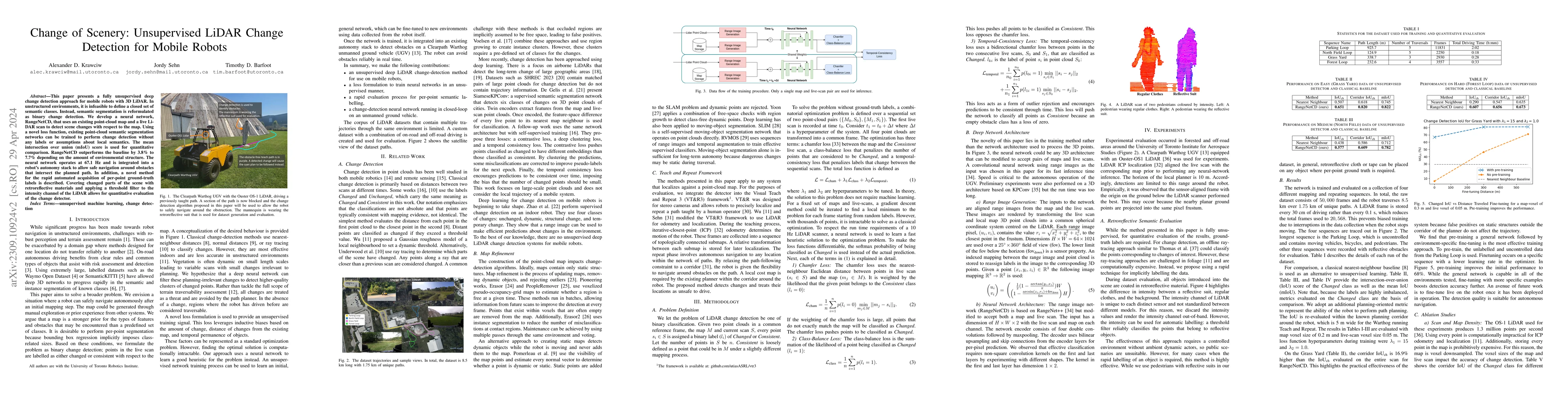 Thumbnail for Change of Scenery: Unsupervised LiDAR Change Detection for Mobile Robots