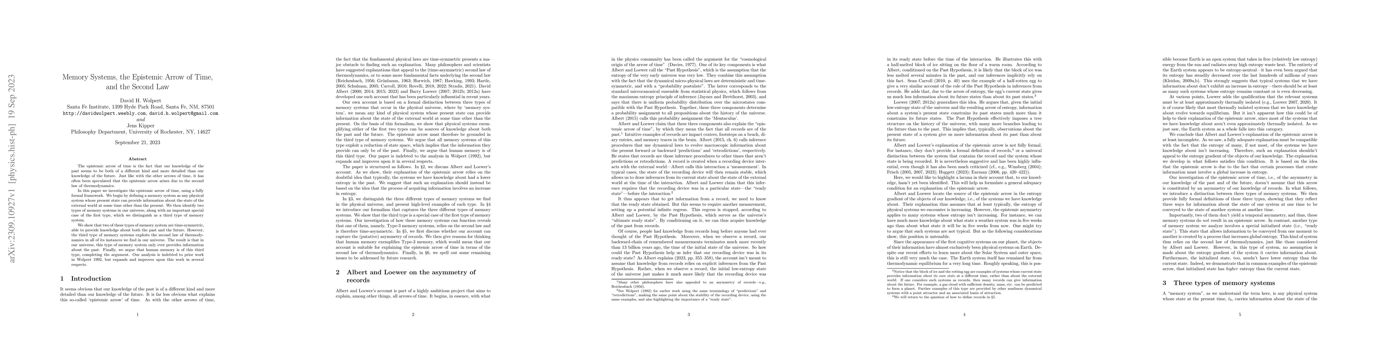 Thumbnail for Memory Systems, the Epistemic Arrow of Time, and the Second Law