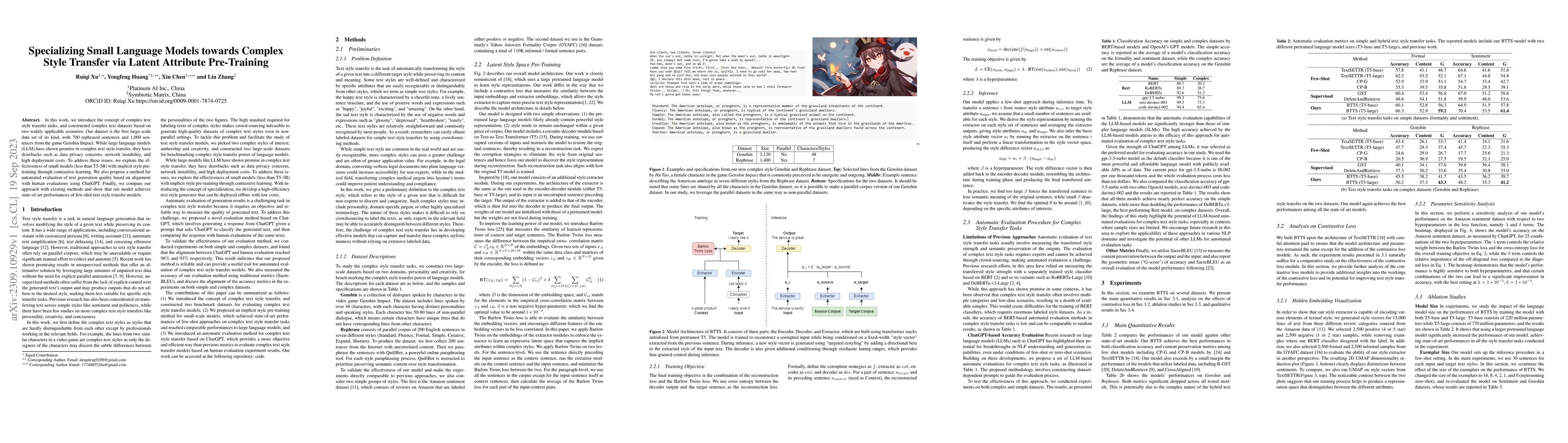 Thumbnail for Specializing Small Language Models towards Complex Style Transfer via
  Latent Attribute Pre-Training