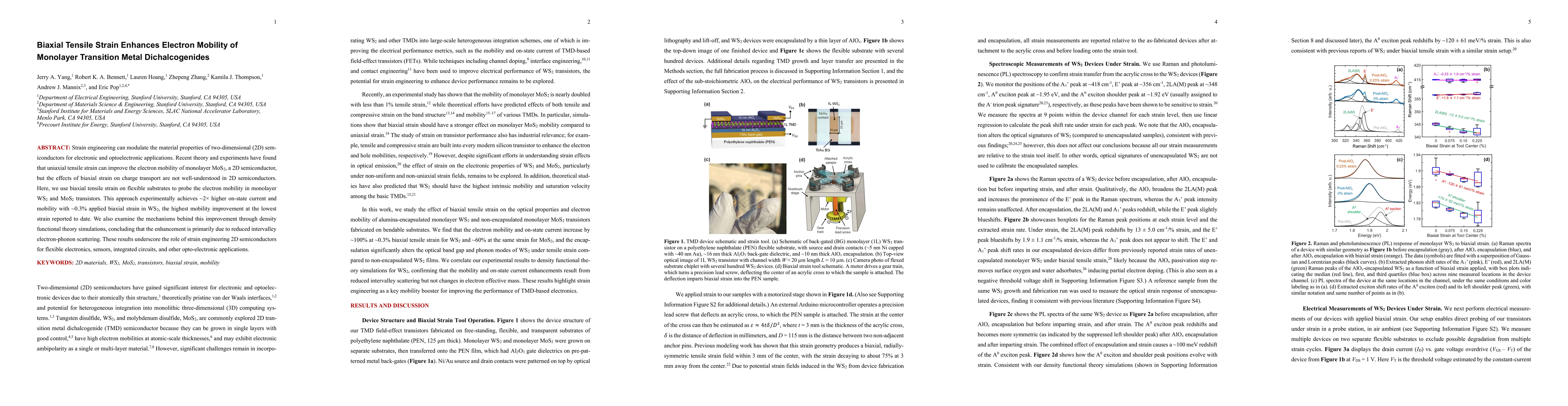 Thumbnail for Biaxial Tensile Strain Enhances Electron Mobility of Monolayer
  Transition Metal Dichalcogenides