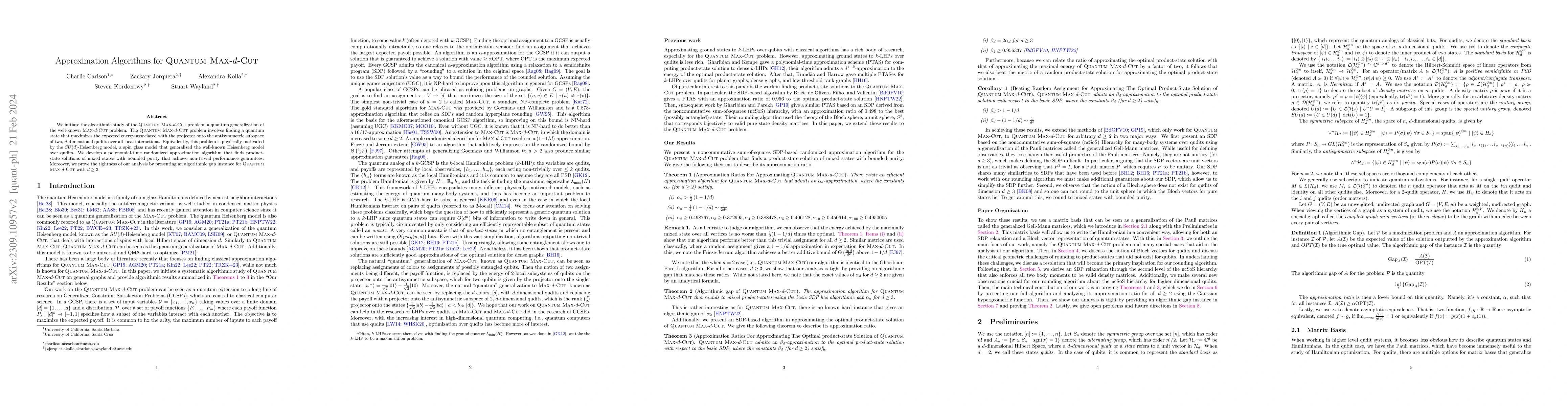 Thumbnail for Approximation Algorithms for Quantum Max-$d$-Cut