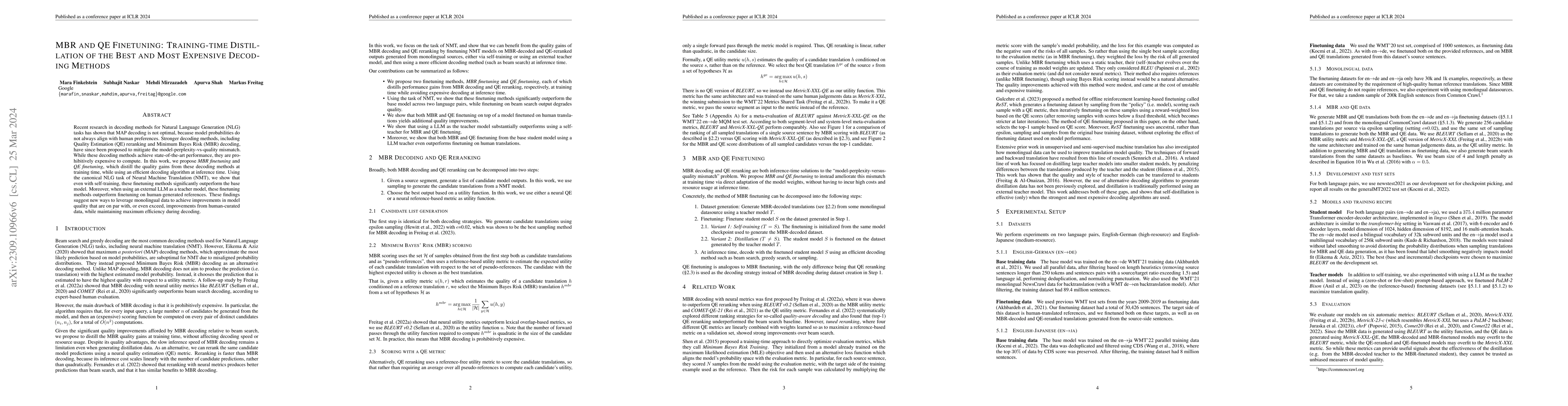 Thumbnail for MBR and QE Finetuning: Training-time Distillation of the Best and Most
  Expensive Decoding Methods