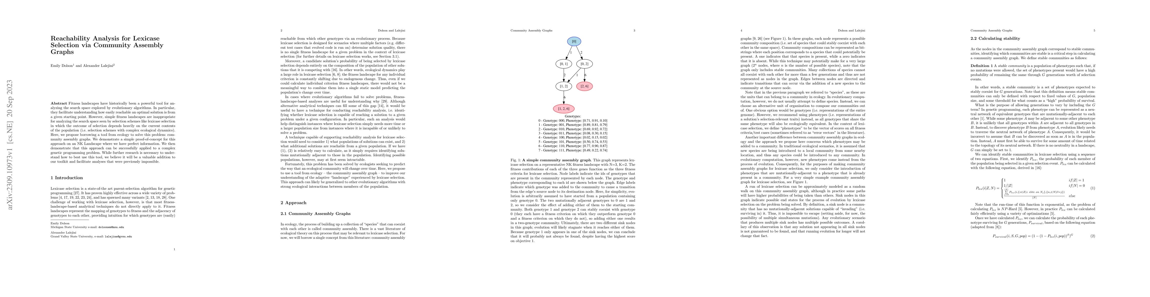 Thumbnail for Reachability Analysis for Lexicase Selection via Community Assembly
  Graphs