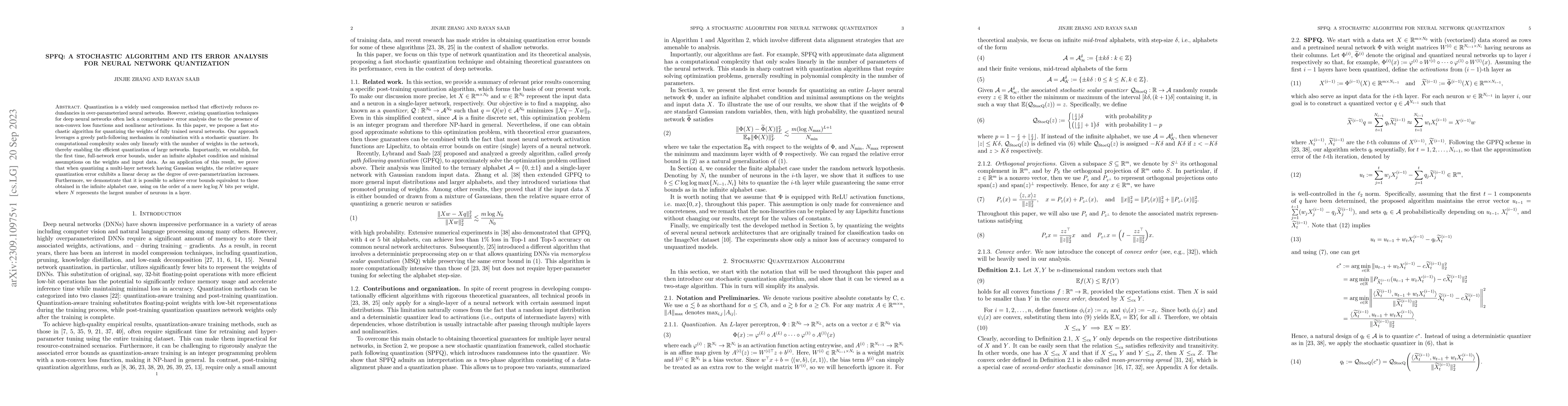 Thumbnail for SPFQ: A Stochastic Algorithm and Its Error Analysis for Neural Network
  Quantization