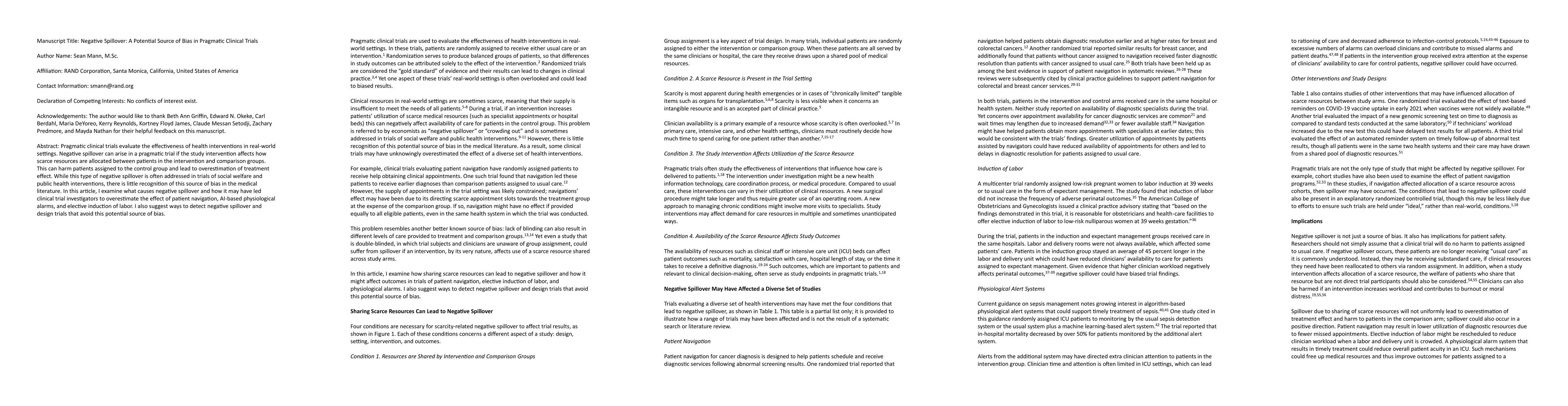 Thumbnail for Negative Spillover: A Potential Source of Bias in Pragmatic Clinical
  Trials