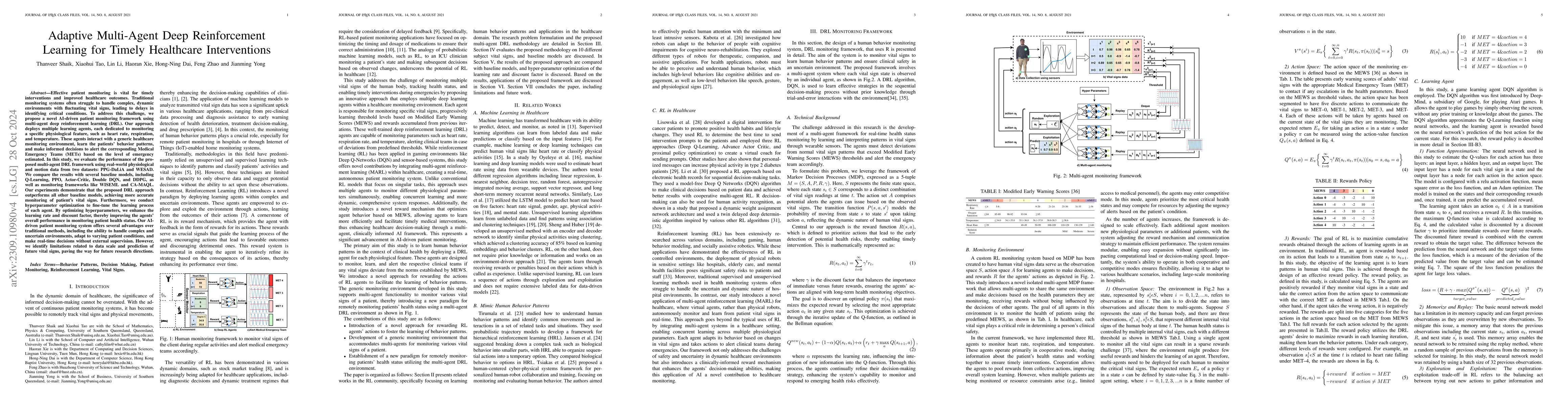 Thumbnail for Adaptive Multi-Agent Deep Reinforcement Learning for Timely Healthcare
  Interventions