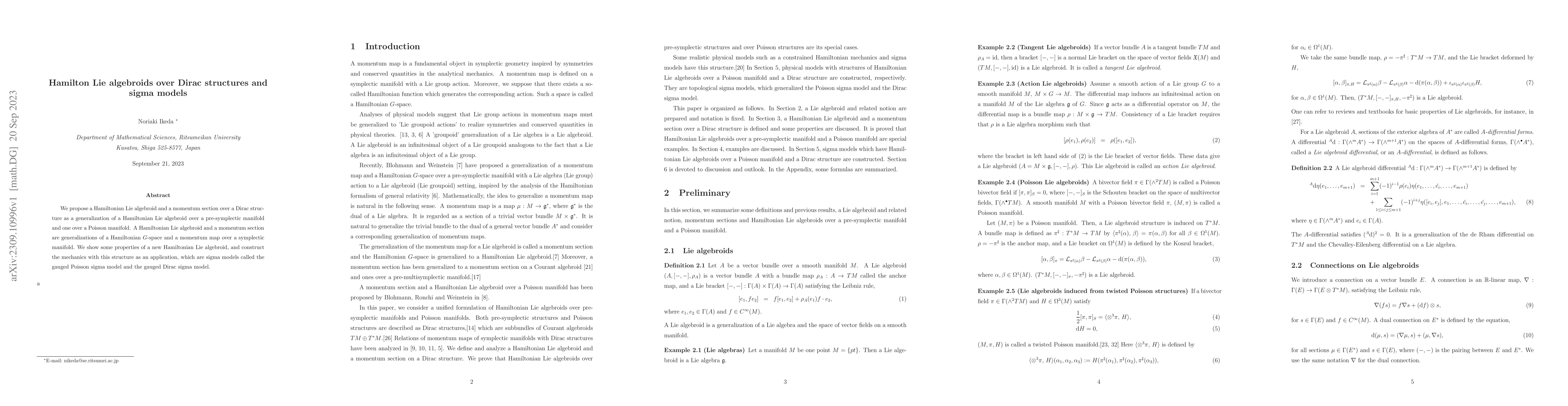 Thumbnail for Hamilton Lie algebroids over Dirac structures and sigma models