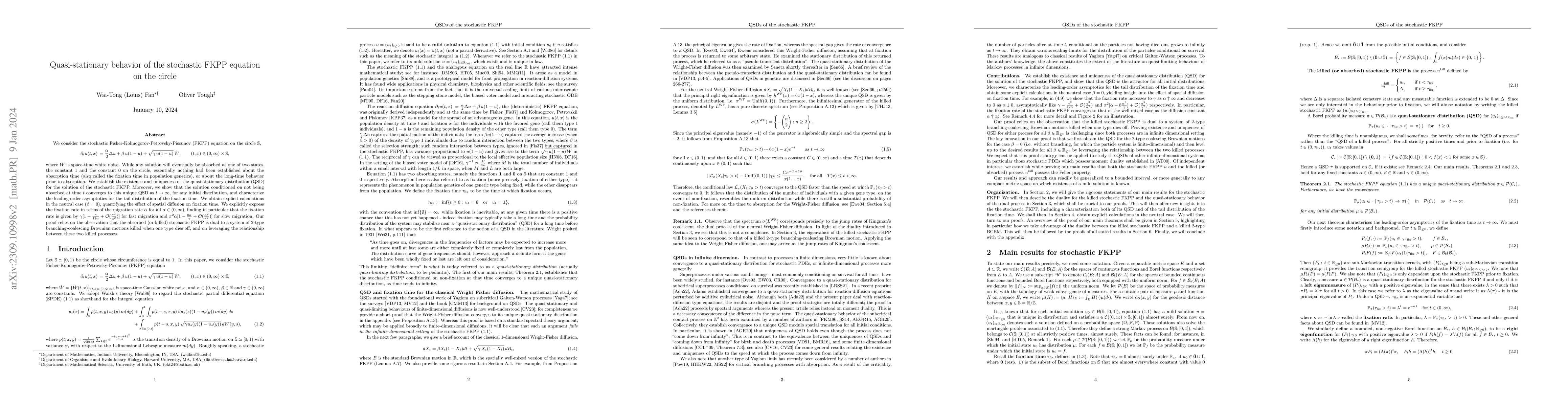 Thumbnail for Quasi-stationary behavior of the stochastic FKPP equation on the circle