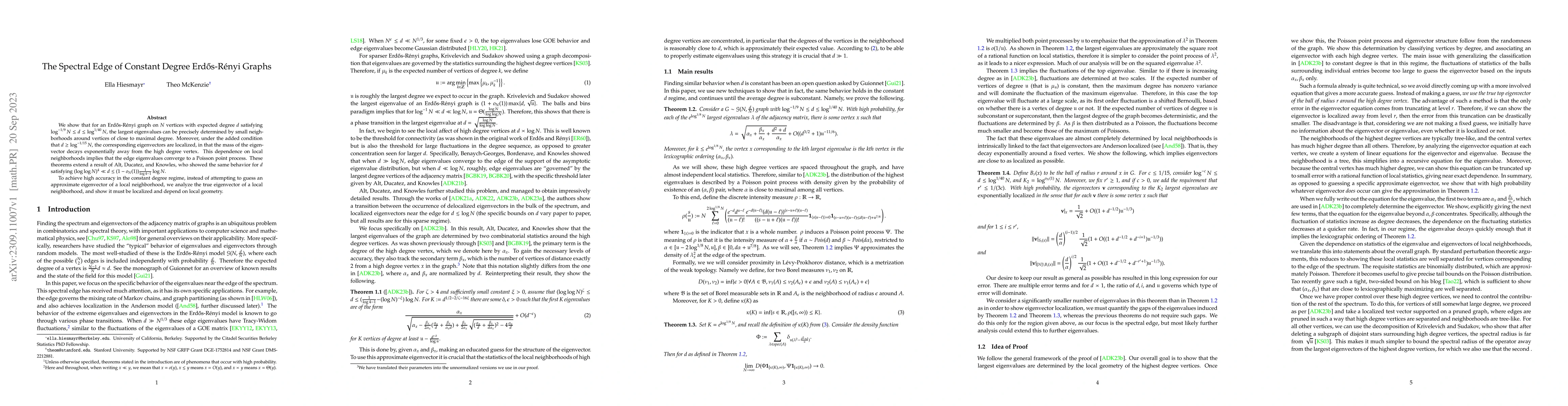 Thumbnail for The Spectral Edge of Constant Degree Erd\H{o}s-R\'{e}nyi Graphs