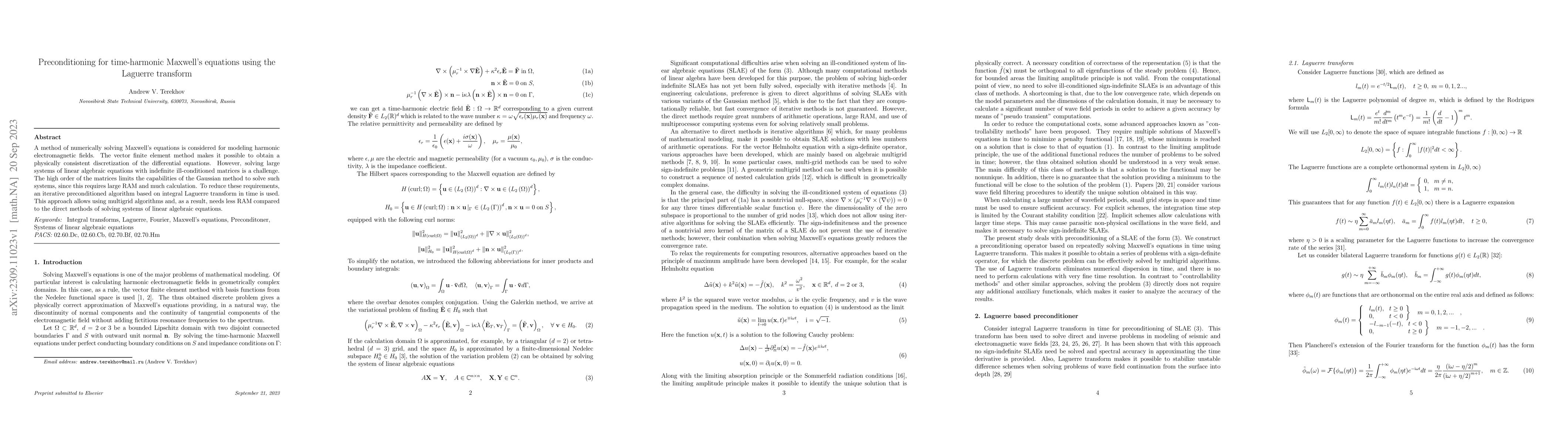 Thumbnail for Preconditioning for time-harmonic Maxwell's equations using the Laguerre
  transform