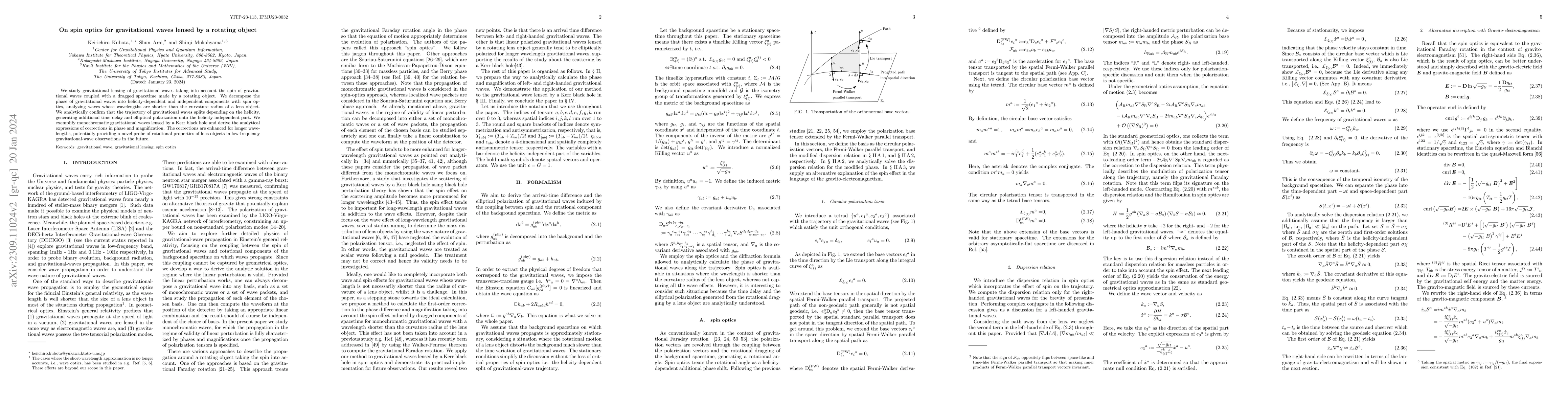 Thumbnail for On spin optics for gravitational waves lensed by a rotating object