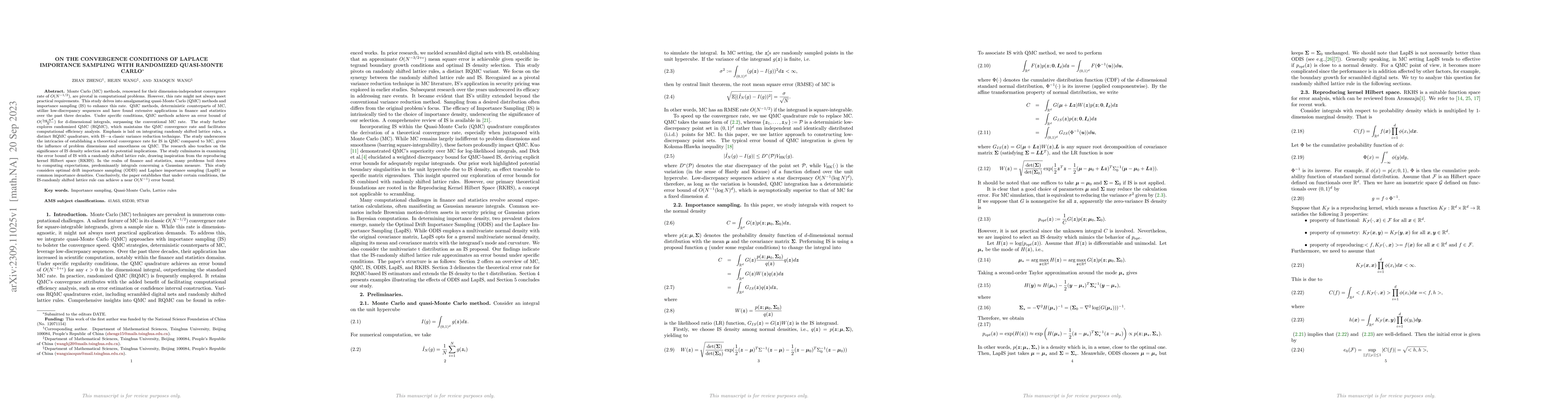Thumbnail for On the convergence conditions of Laplace importance sampling with
  randomized quasi-Monte Carlo