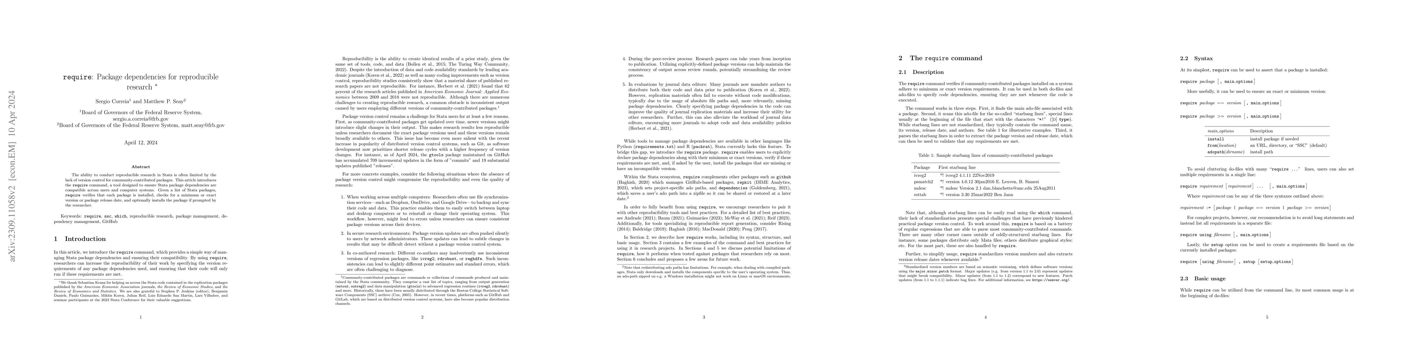 Thumbnail for require: Package dependencies for reproducible research