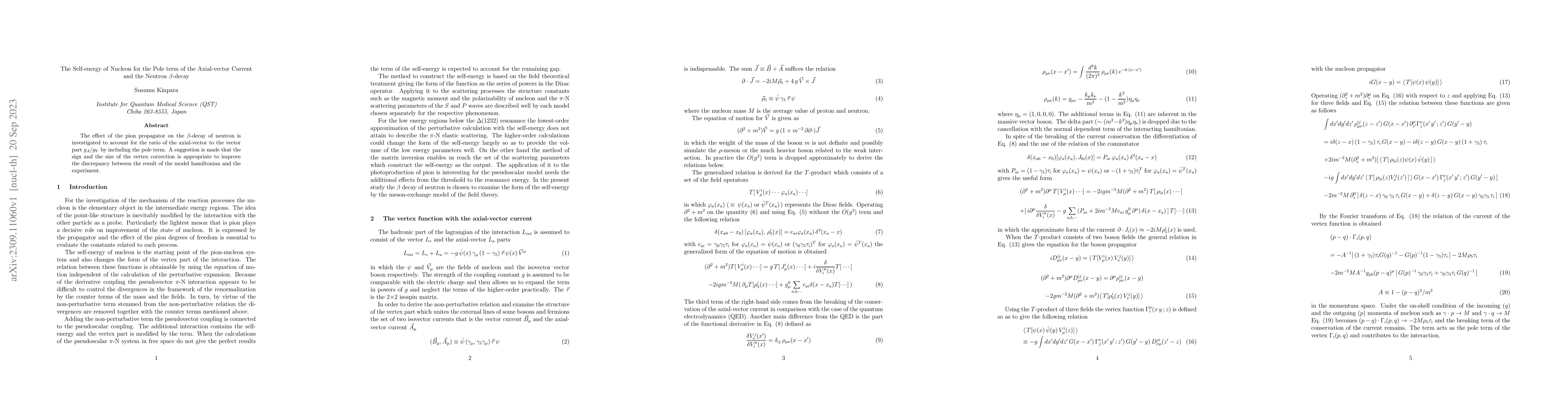 Thumbnail for The Self-energy of Nucleon for the Pole term of the Axial-vector Current
  and the Neutron $\beta$-decay