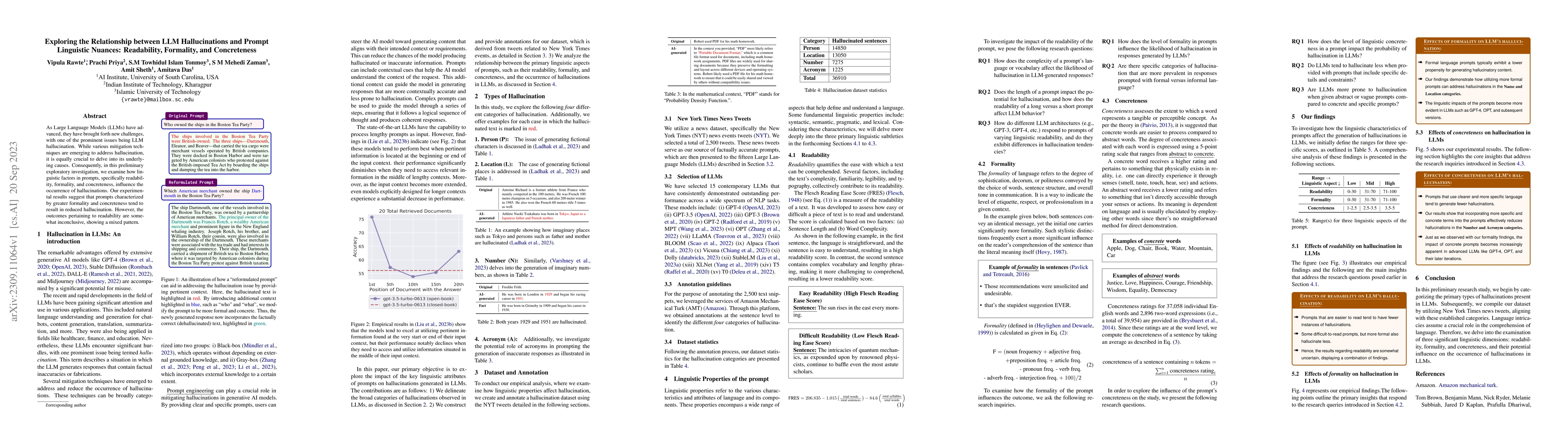 Thumbnail for Exploring the Relationship between LLM Hallucinations and Prompt
  Linguistic Nuances: Readability, Formality, and Concreteness