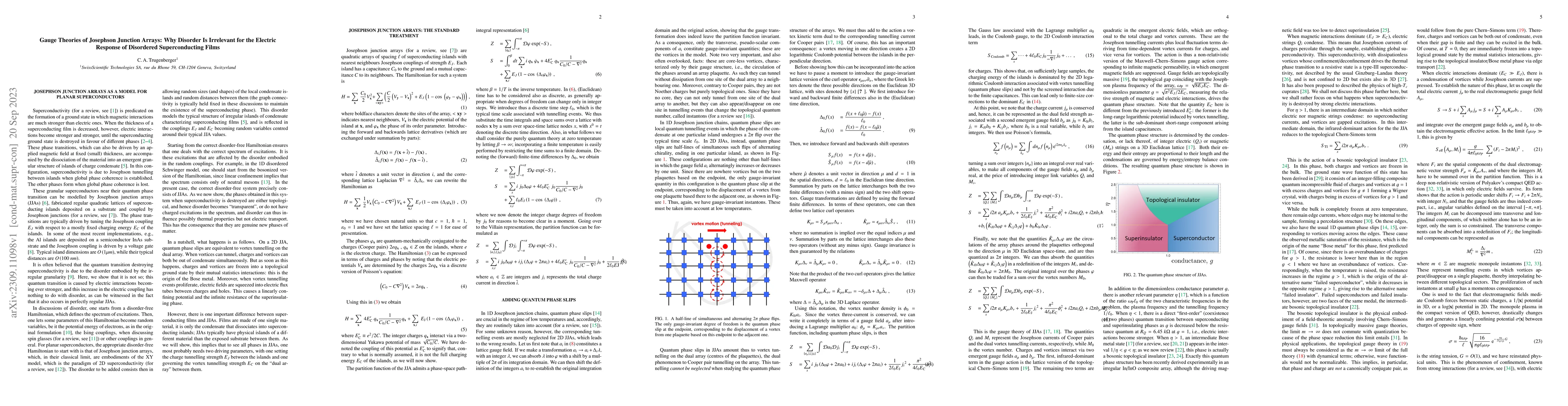 Thumbnail for Gauge Theories of Josephson Junction Arrays: Why Disorder Is Irrelevant
  for the Electric Response of Disordered Superconducting Films