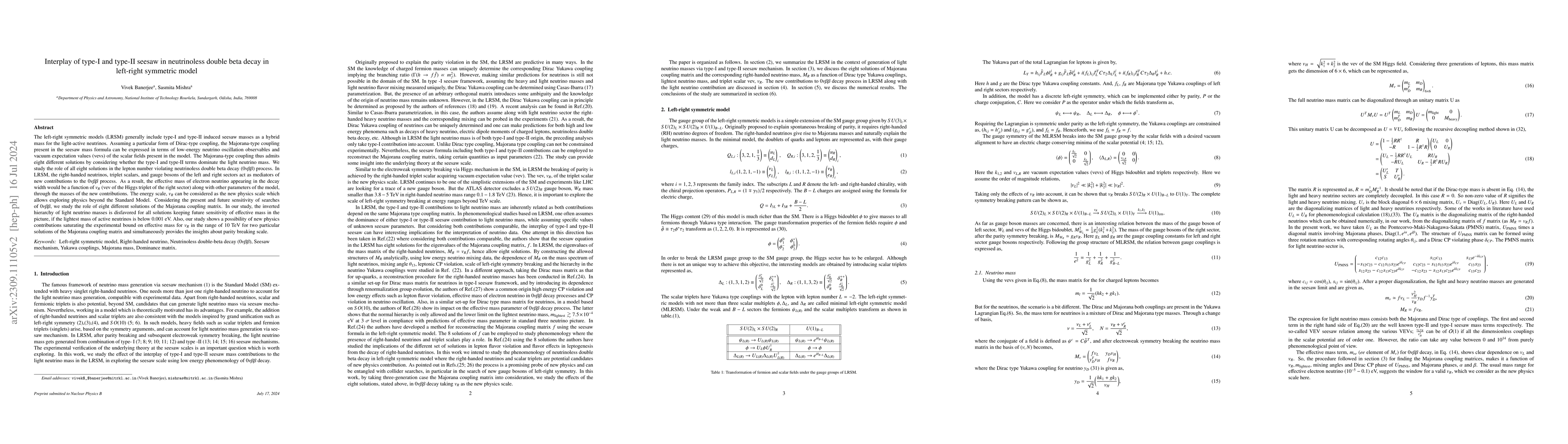 Thumbnail for Interplay of type-I and type-II seesaw in neutrinoless double beta decay
  in left-right symmetric model