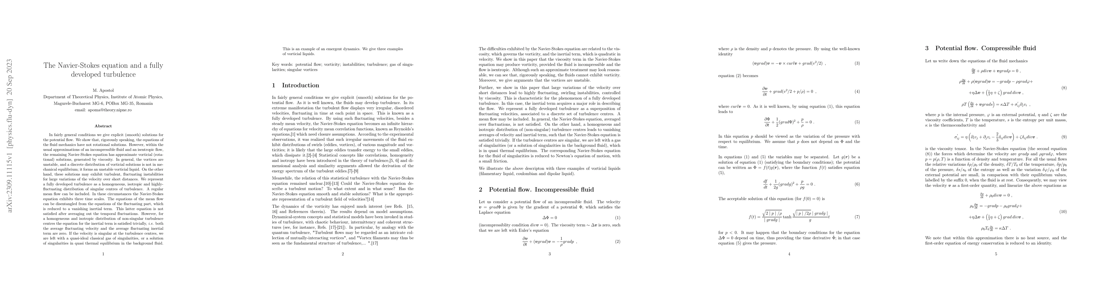 Thumbnail for The Navier-Stokes equation and a fully developed turbulence