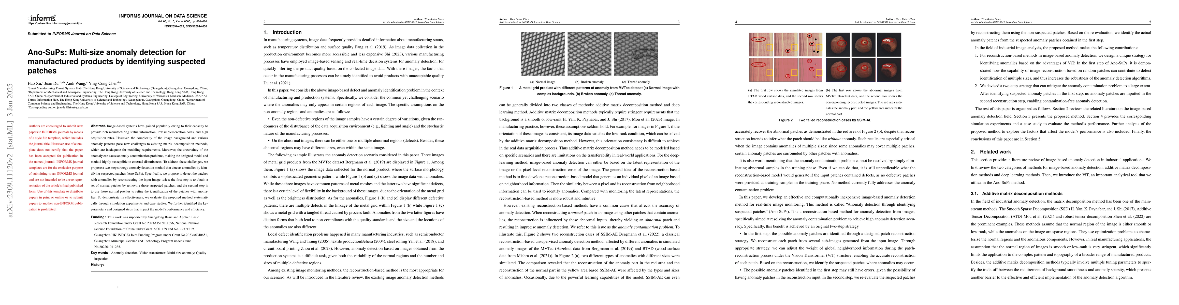 Thumbnail for Ano-SuPs: Multi-size anomaly detection for manufactured products by
  identifying suspected patches