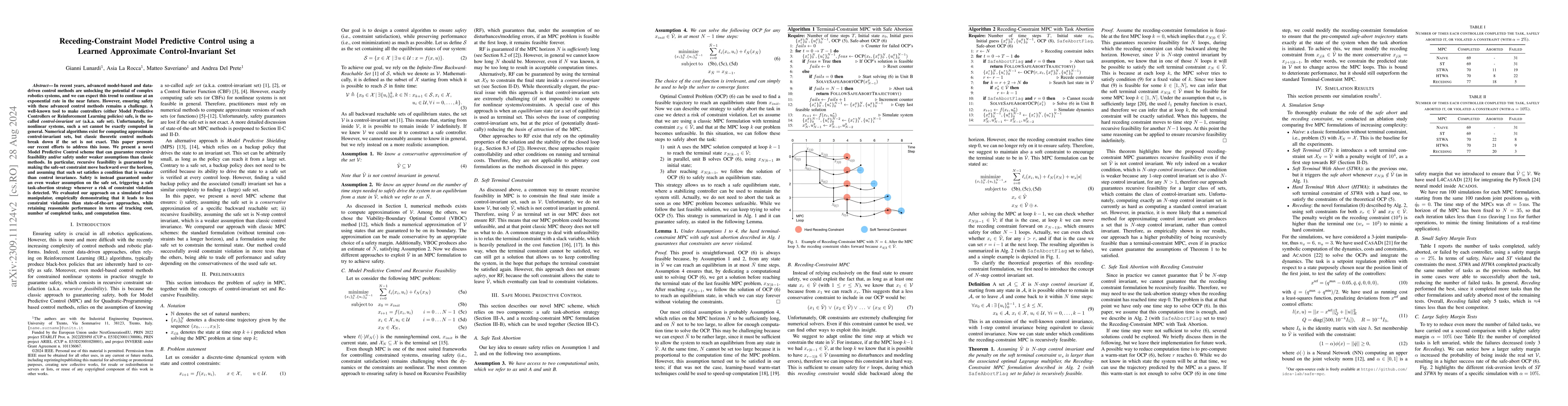 Thumbnail for Receding-Constraint Model Predictive Control using a Learned Approximate
  Control-Invariant Set