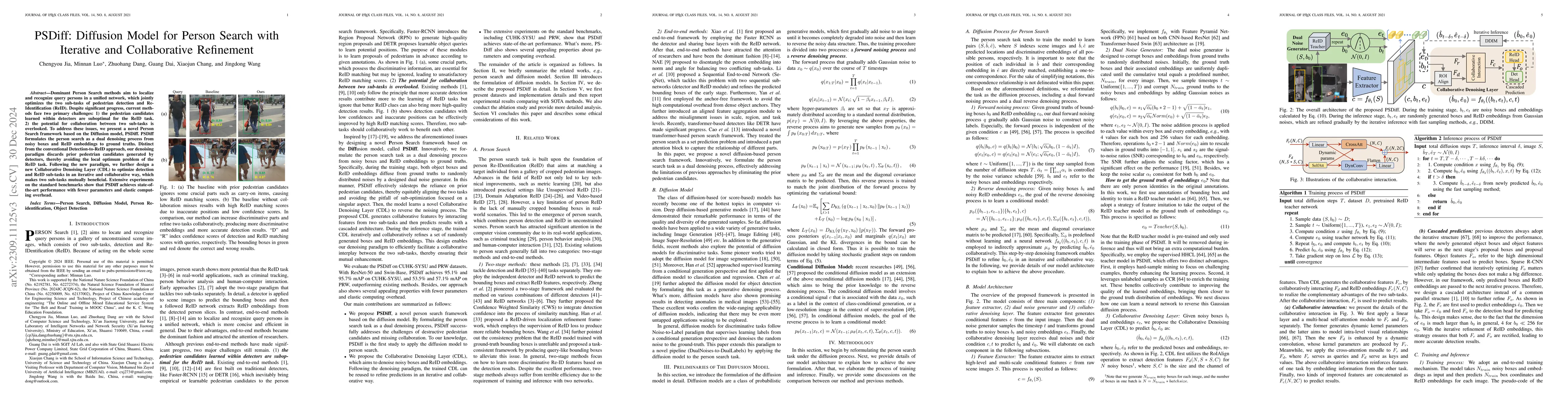 Thumbnail for PSDiff: Diffusion Model for Person Search with Iterative and
  Collaborative Refinement