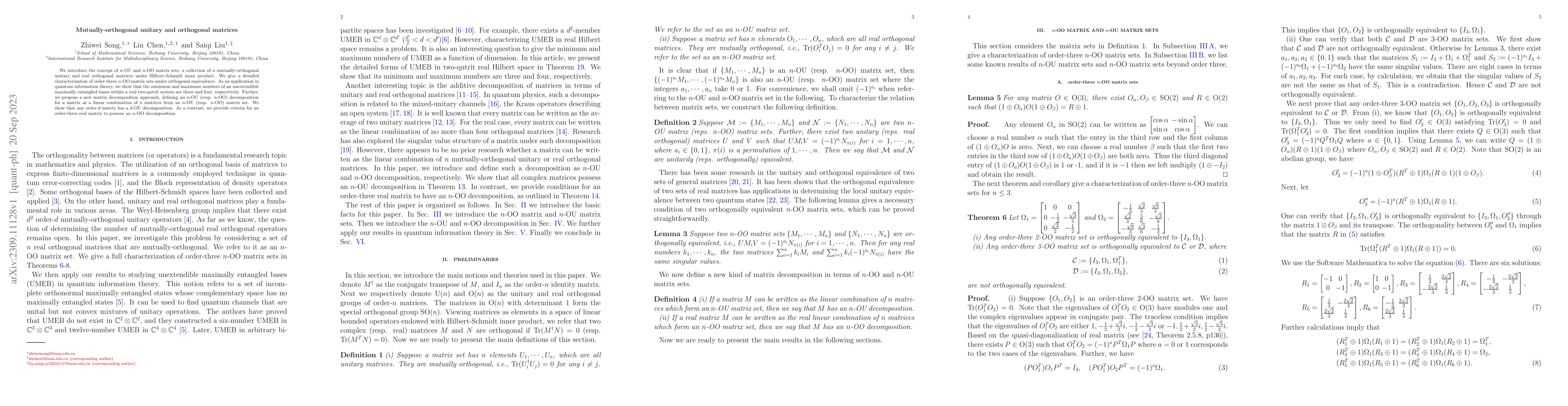 Thumbnail for Mutually-orthogonal unitary and orthogonal matrices