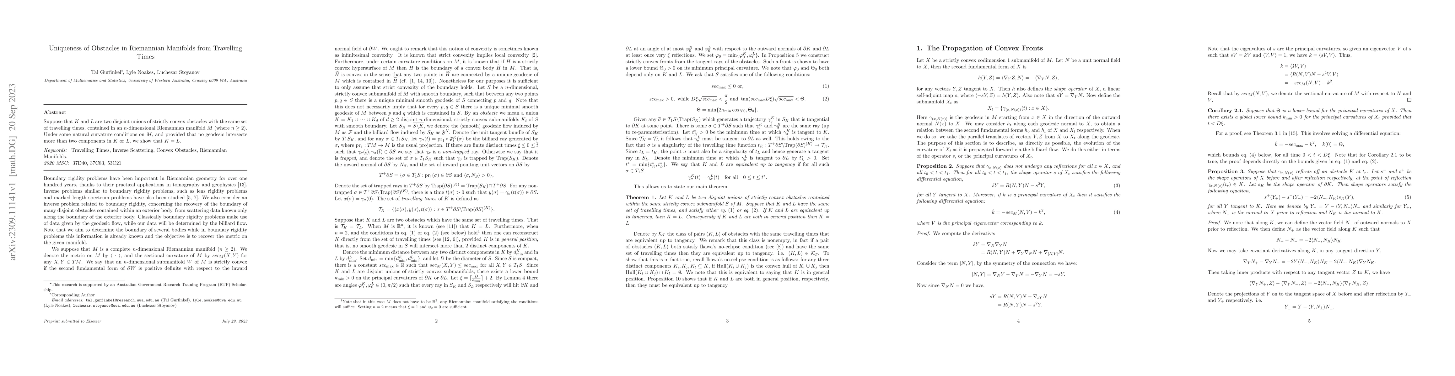 Thumbnail for Uniqueness of Obstacles in Riemannian Manifolds from Travelling Times